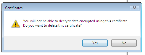 Warning at deleting of a certificate