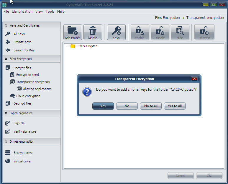 Press Yes. Cybersafe encryption software