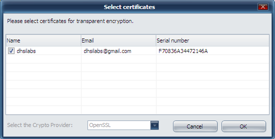 Choosing certificates for transparent encryption